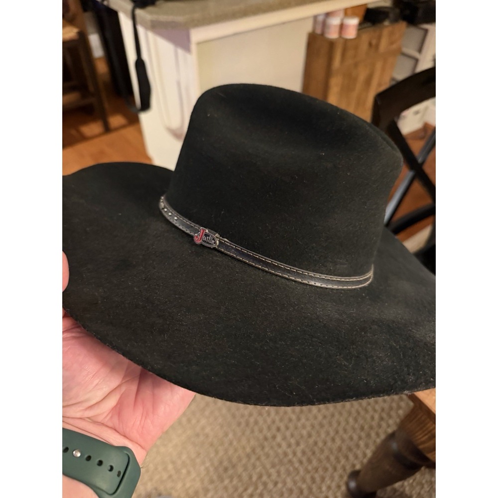 Justin Boots Cowboy Hat Mens 7 1/4 Black 2X Black Hills Wool Felt Western